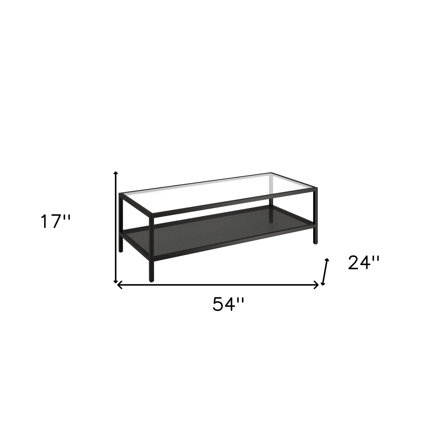 54" Black Glass And Steel Coffee Table With Shelf