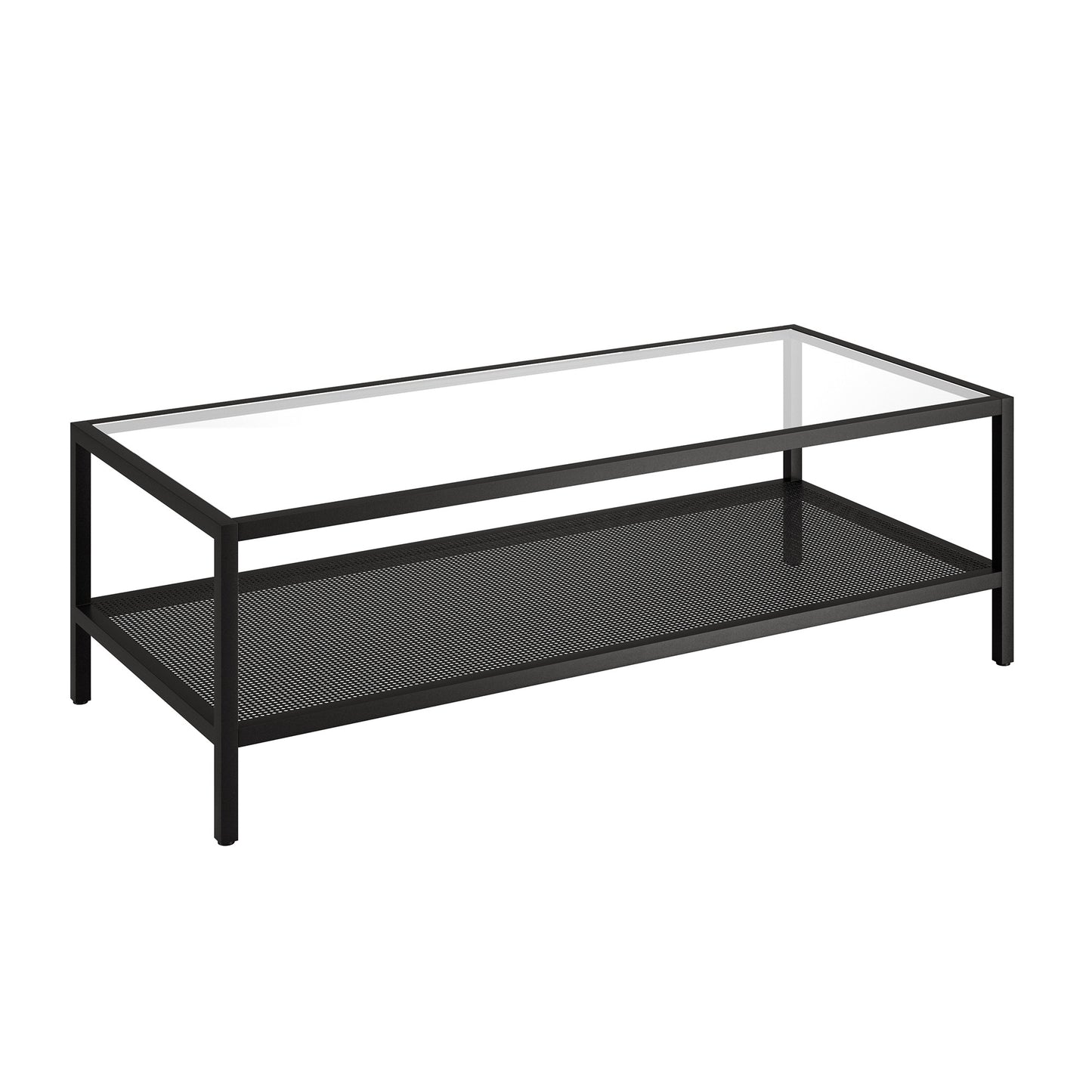 54" Black Glass And Steel Coffee Table With Shelf