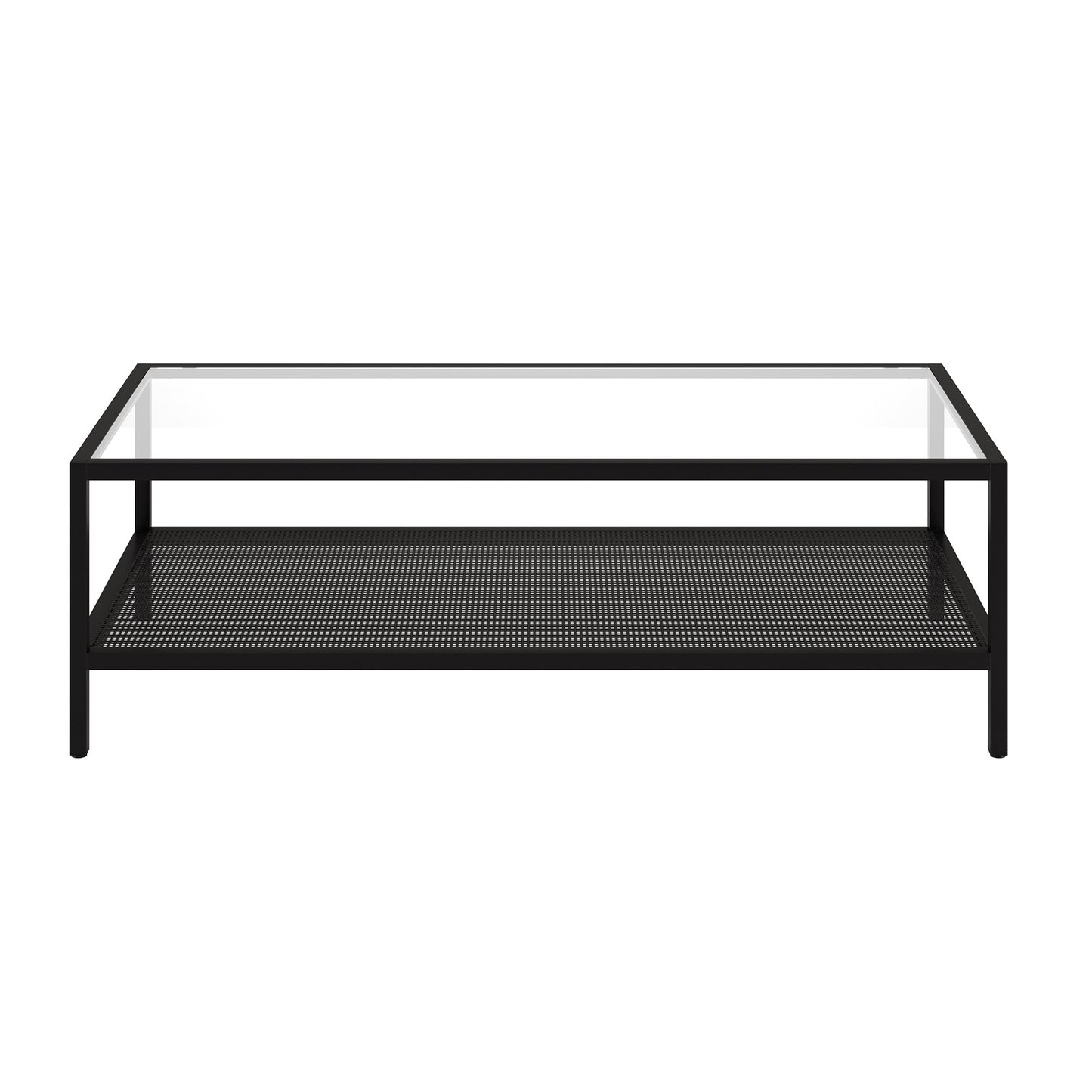 54" Black Glass And Steel Coffee Table With Shelf