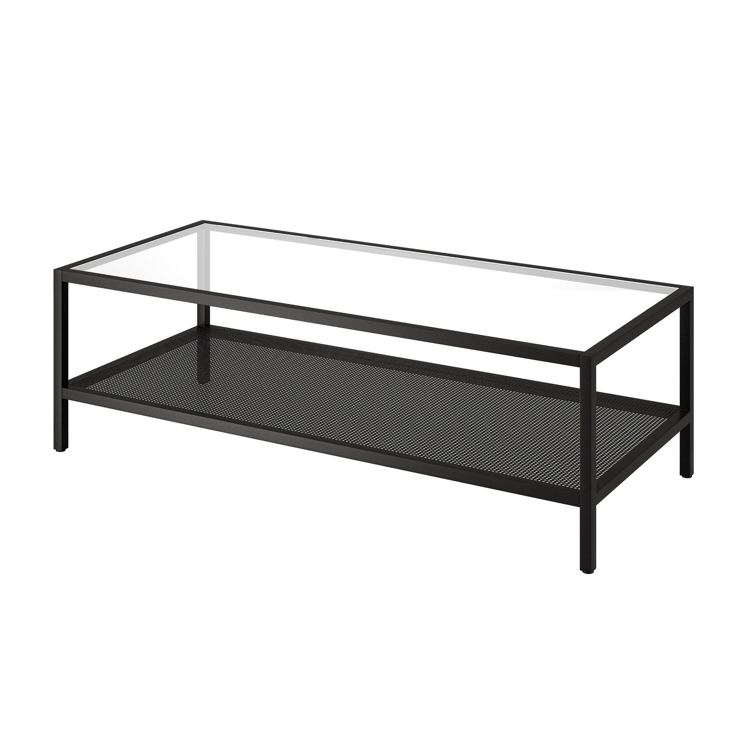 54" Black Glass And Steel Coffee Table With Shelf