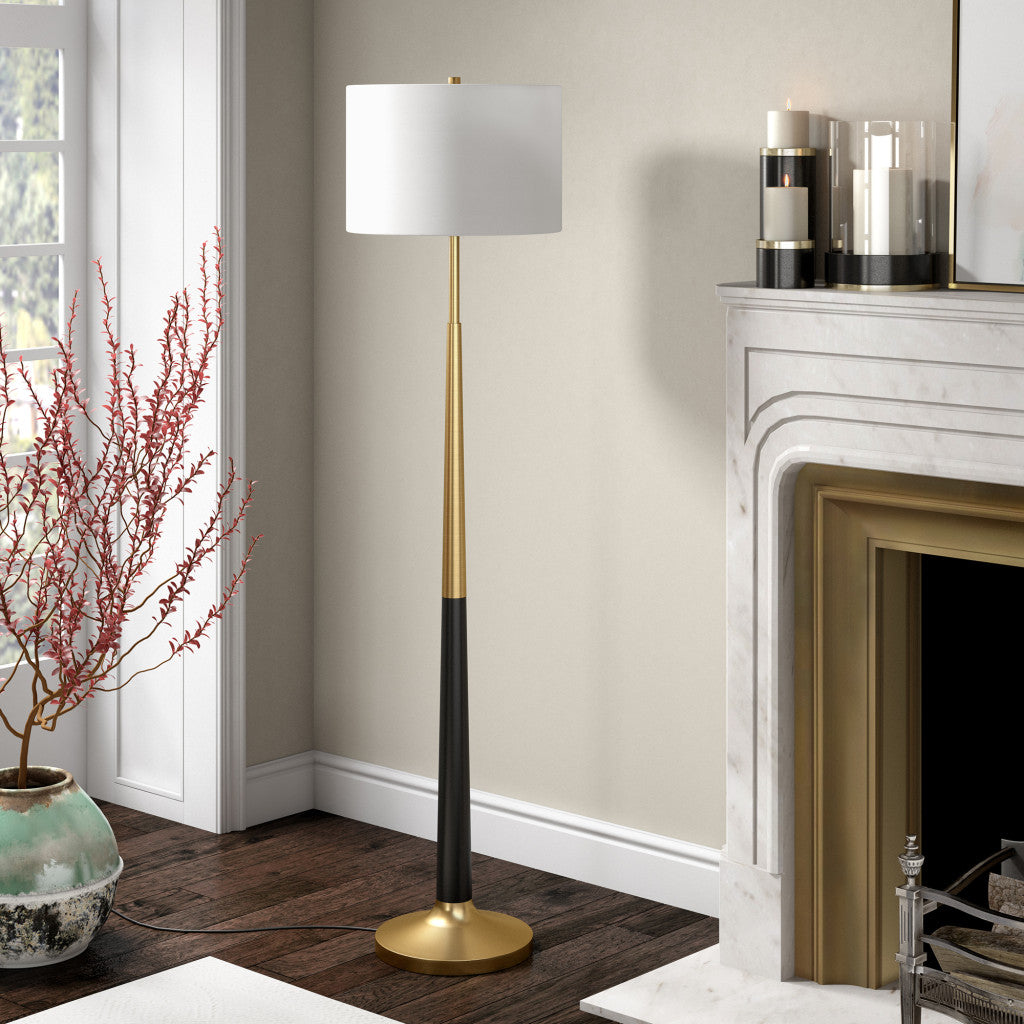 60" Black Traditional Shaped Floor Lamp With White Frosted Glass Drum Shade