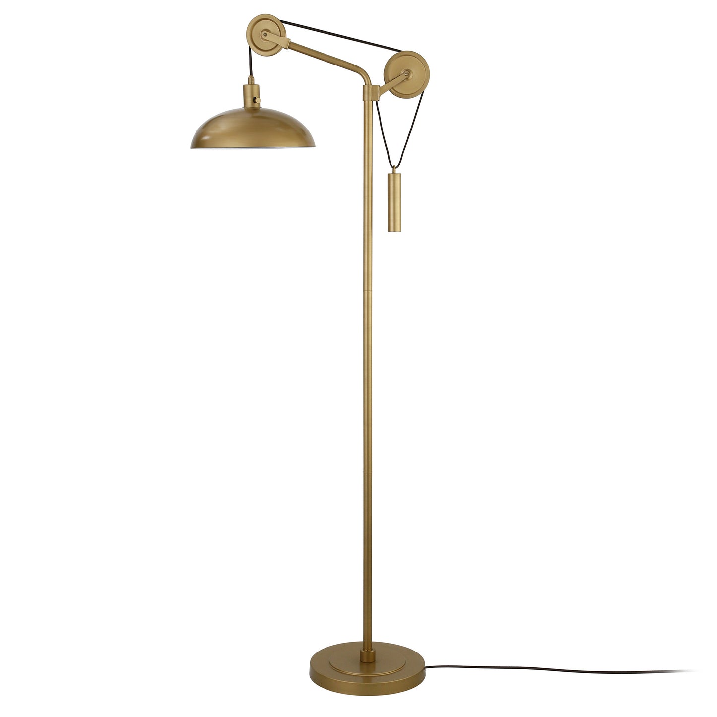 72" Brass Reading Floor Lamp With Brass Dome Shade