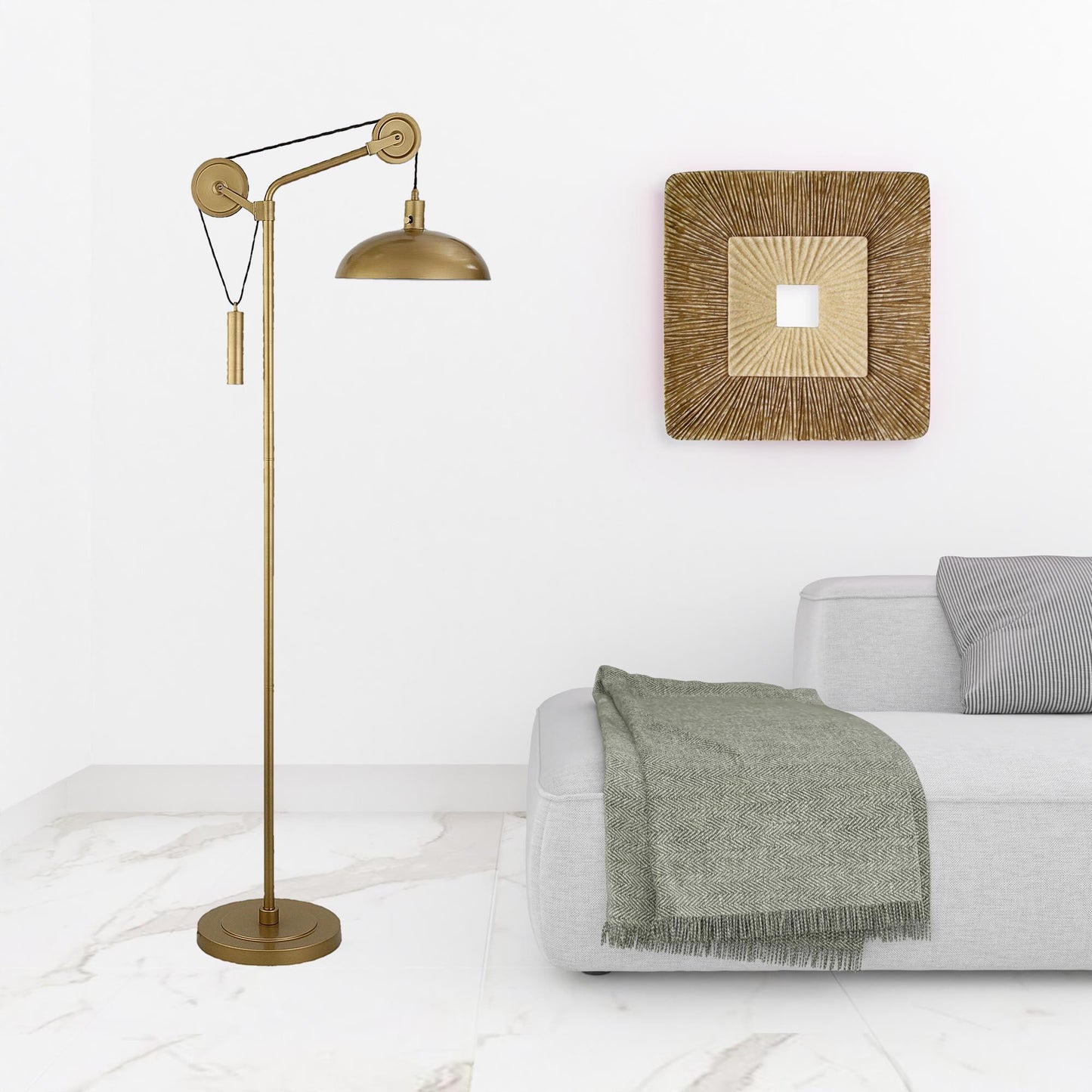 72" Brass Reading Floor Lamp With Brass Dome Shade