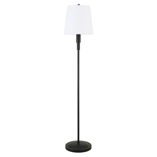 60" Black Traditional Shaped Floor Lamp With White Frosted Glass Drum Shade