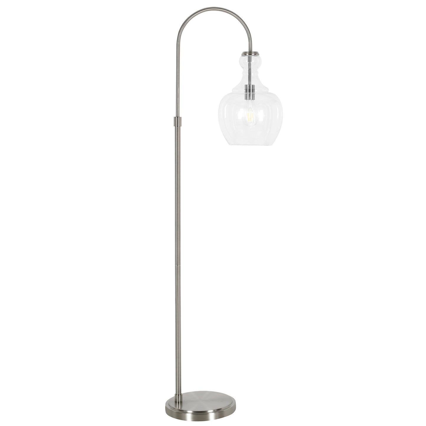 70" Nickel Arched Floor Lamp With Clear Transparent Glass Dome Shade
