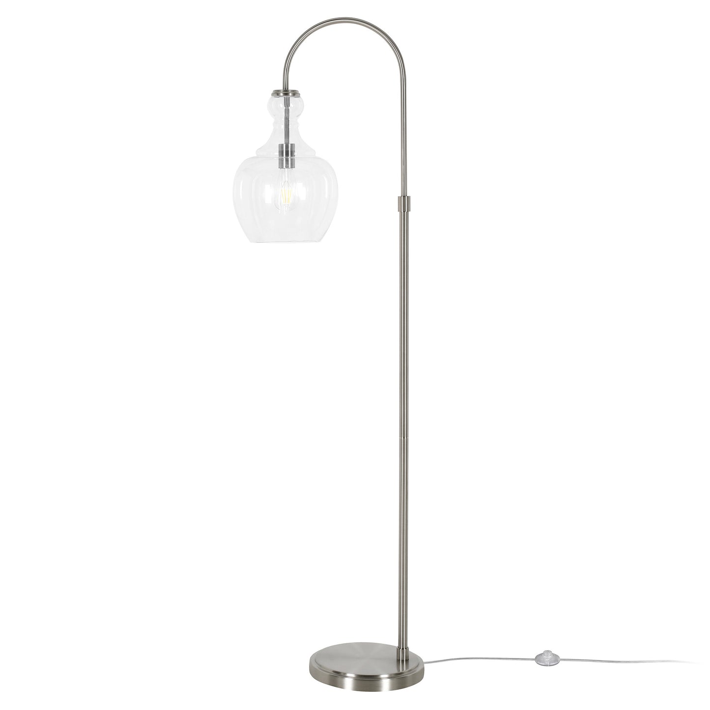 70" Nickel Arched Floor Lamp With Clear Transparent Glass Dome Shade