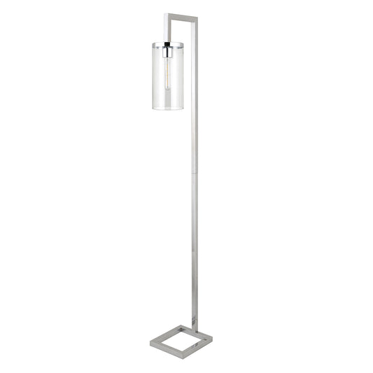 67" Nickel Reading Floor Lamp With Clear Transparent Glass Drum Shade