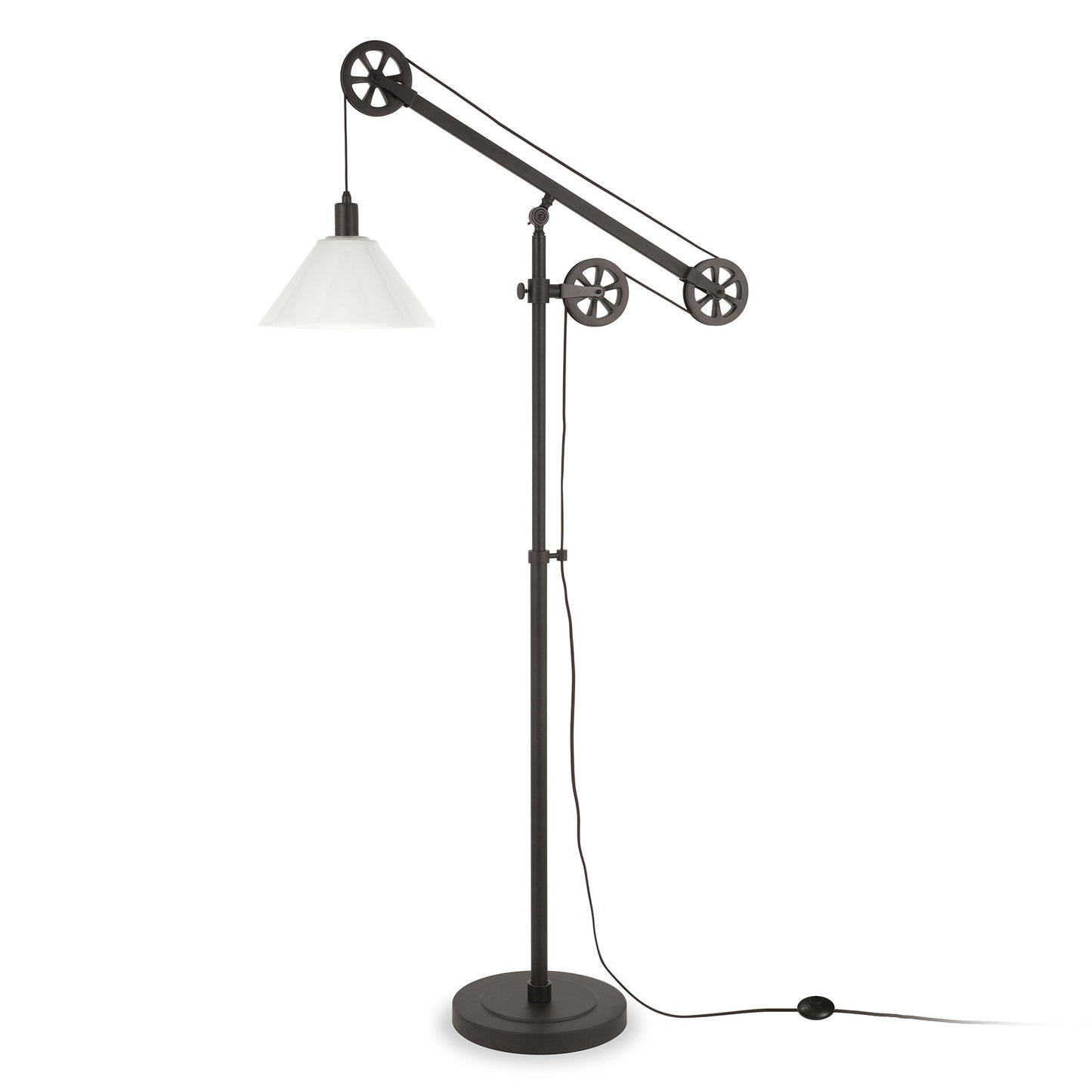70" Black Reading Floor Lamp With White Frosted Glass Cone Shade