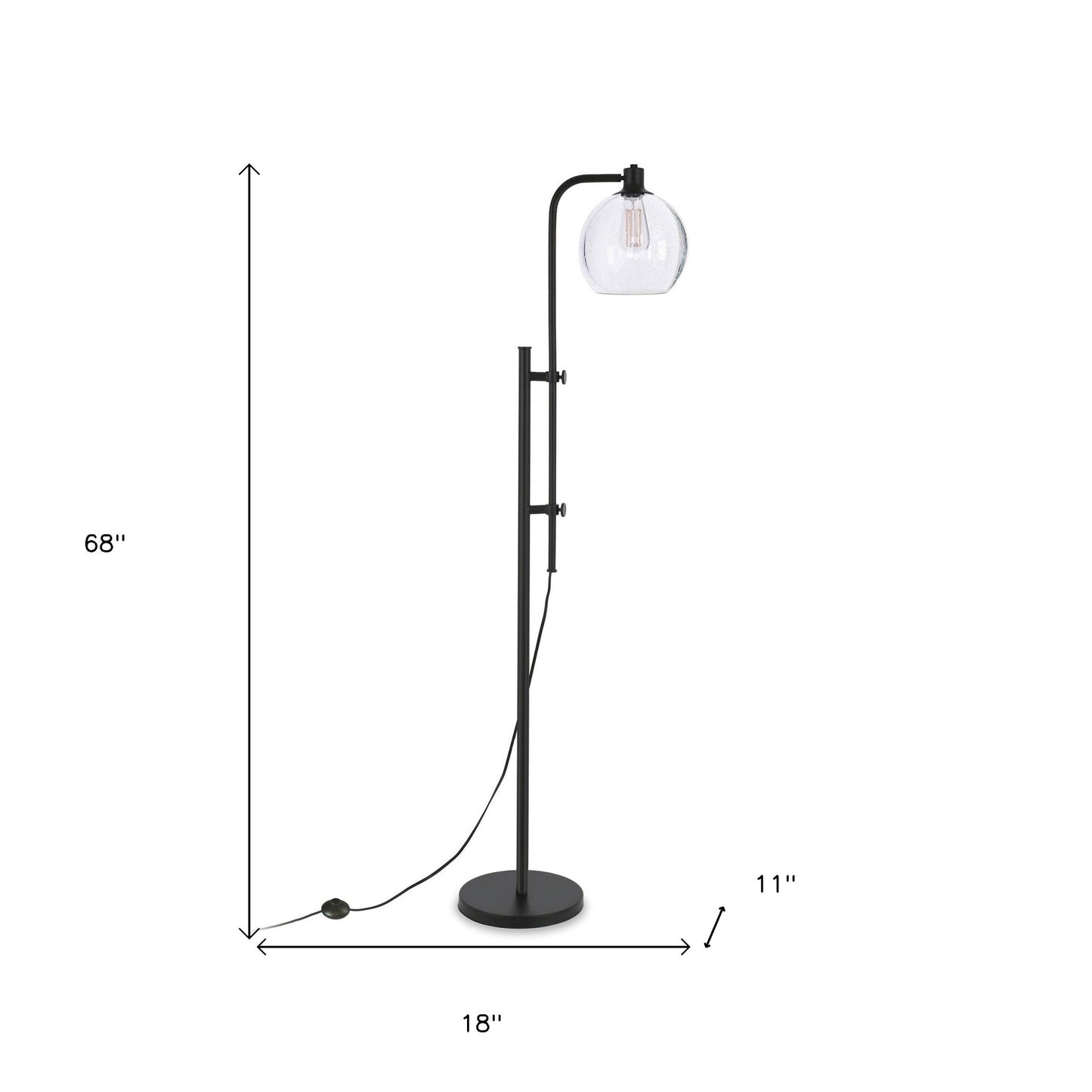 68" Black Adjustable Reading Floor Lamp With Clear Seeded Glass Globe Shade