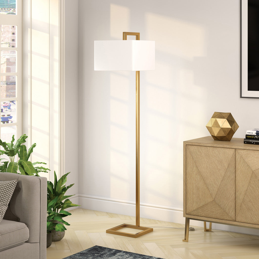 68" Brass Floor Lamp With White Frosted Glass Rectangular Shade