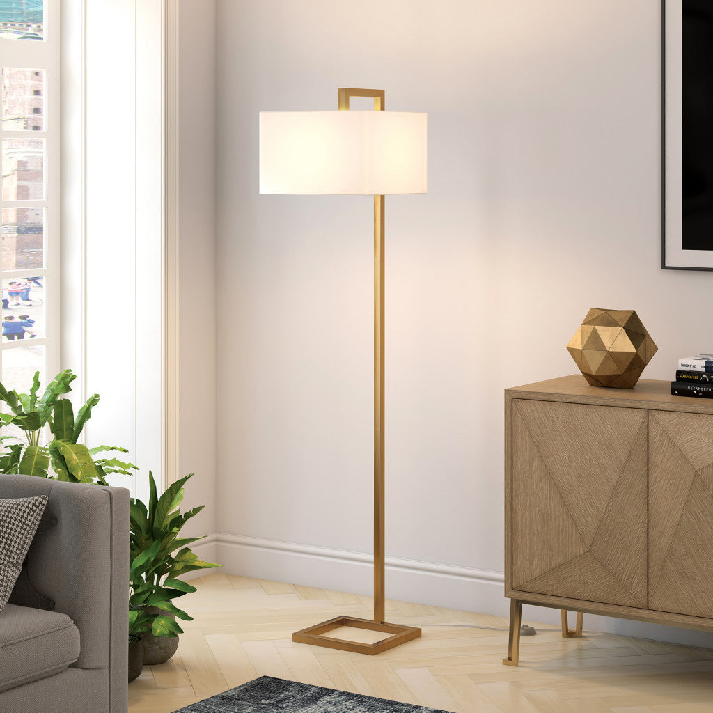 68" Brass Floor Lamp With White Frosted Glass Rectangular Shade