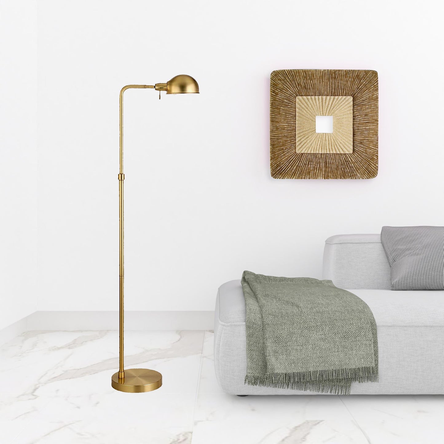 66" Brass Reading Floor Lamp With Gold Dome Shade