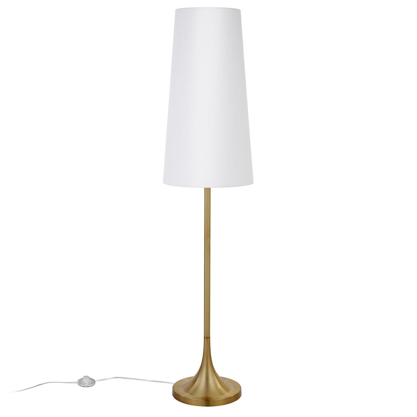 60" Brass Novelty Floor Lamp With White Frosted Glass Drum Shade