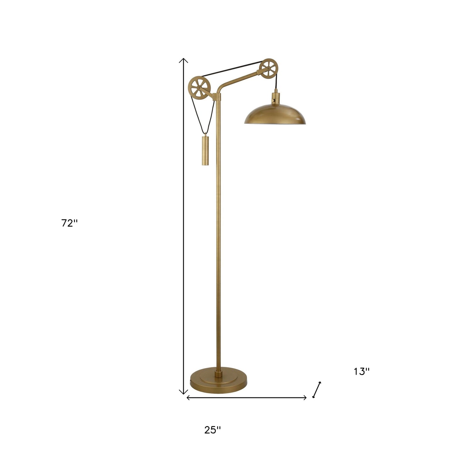 72" Brass Reading Floor Lamp With Brass Dome Shade