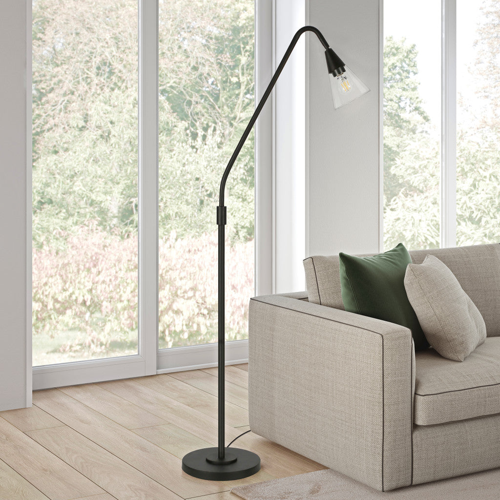 65" Black Reading Floor Lamp With Clear Transparent Glass Dome Shade