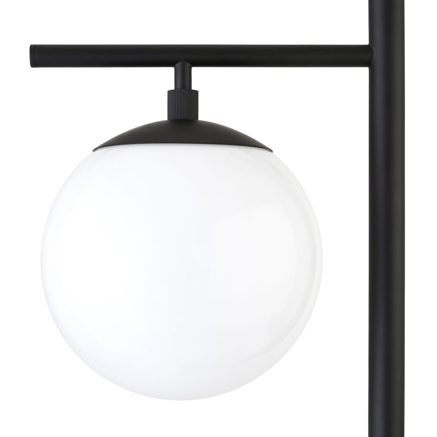 71" Black Two Light Tree Floor Lamp With White Frosted Glass Globe Shade