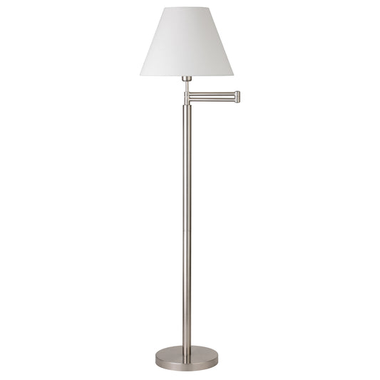 62" Nickel Swing Arm Floor Lamp With White Frosted Glass Empire Shade