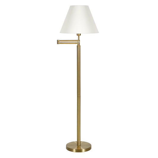 62" Brass Swing Arm Floor Lamp With White Frosted Glass Empire Shade
