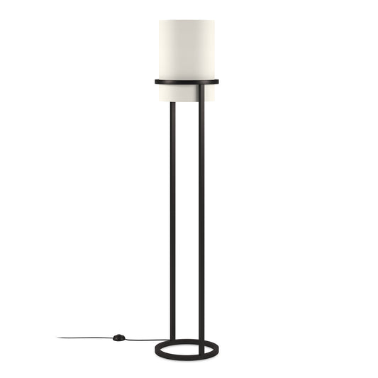 62" Black Column Floor Lamp With White Fabric Drum Shade