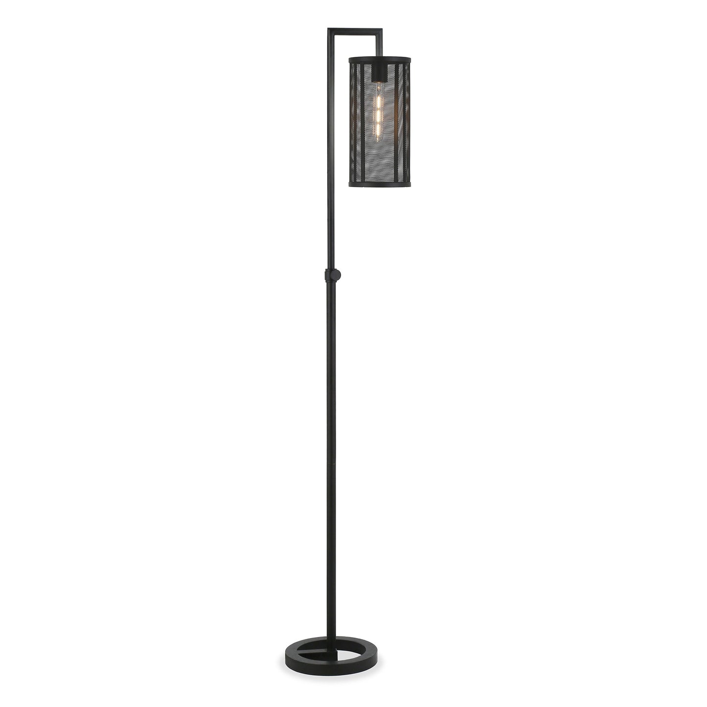 69" Black Floor Lamp With Black Mesh Metal Cylinder Shade