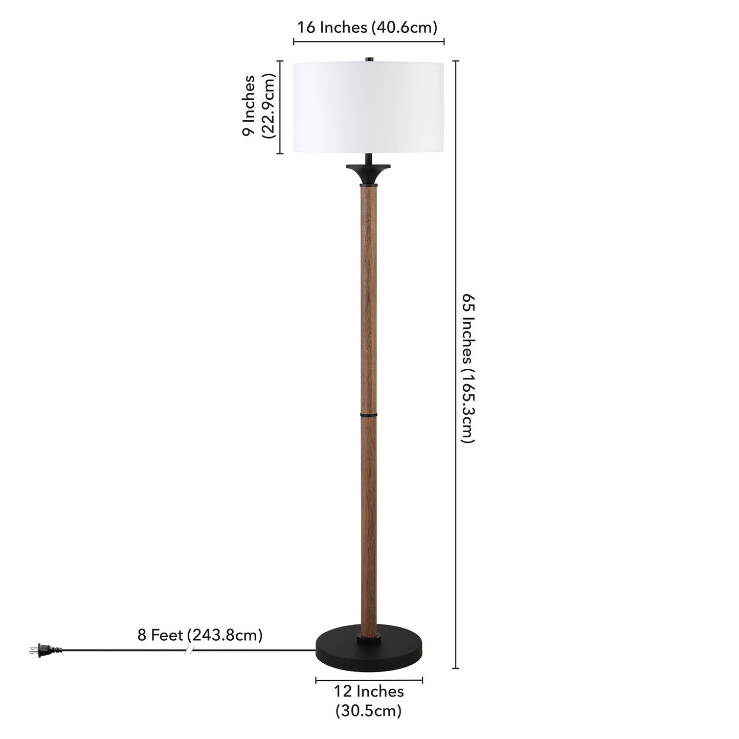 66" Black Traditional Shaped Floor Lamp With White Drum Shade