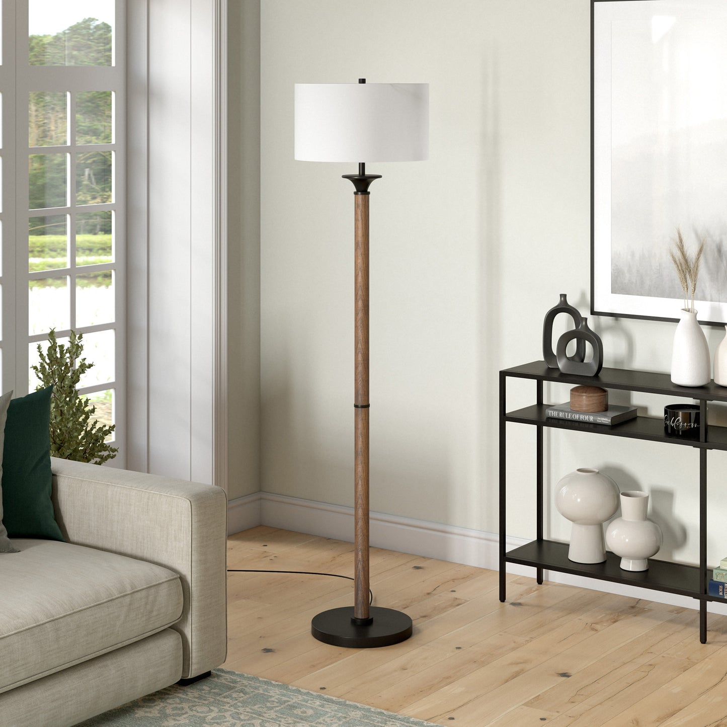 66" Black Traditional Shaped Floor Lamp With White Drum Shade