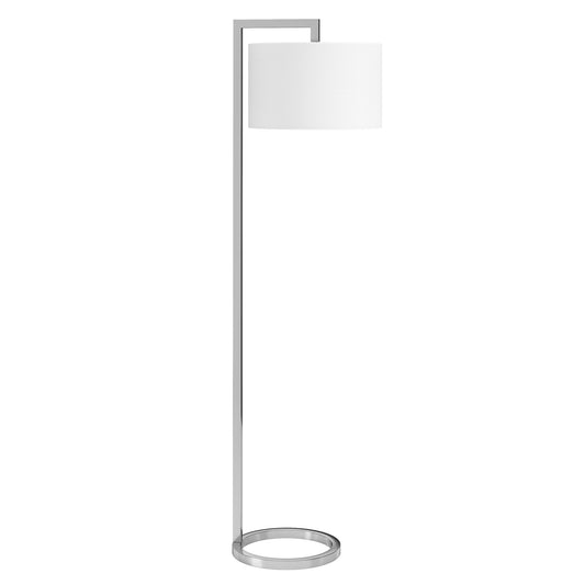 64" Nickel Traditional Shaped Floor Lamp With White Frosted Glass Drum Shade
