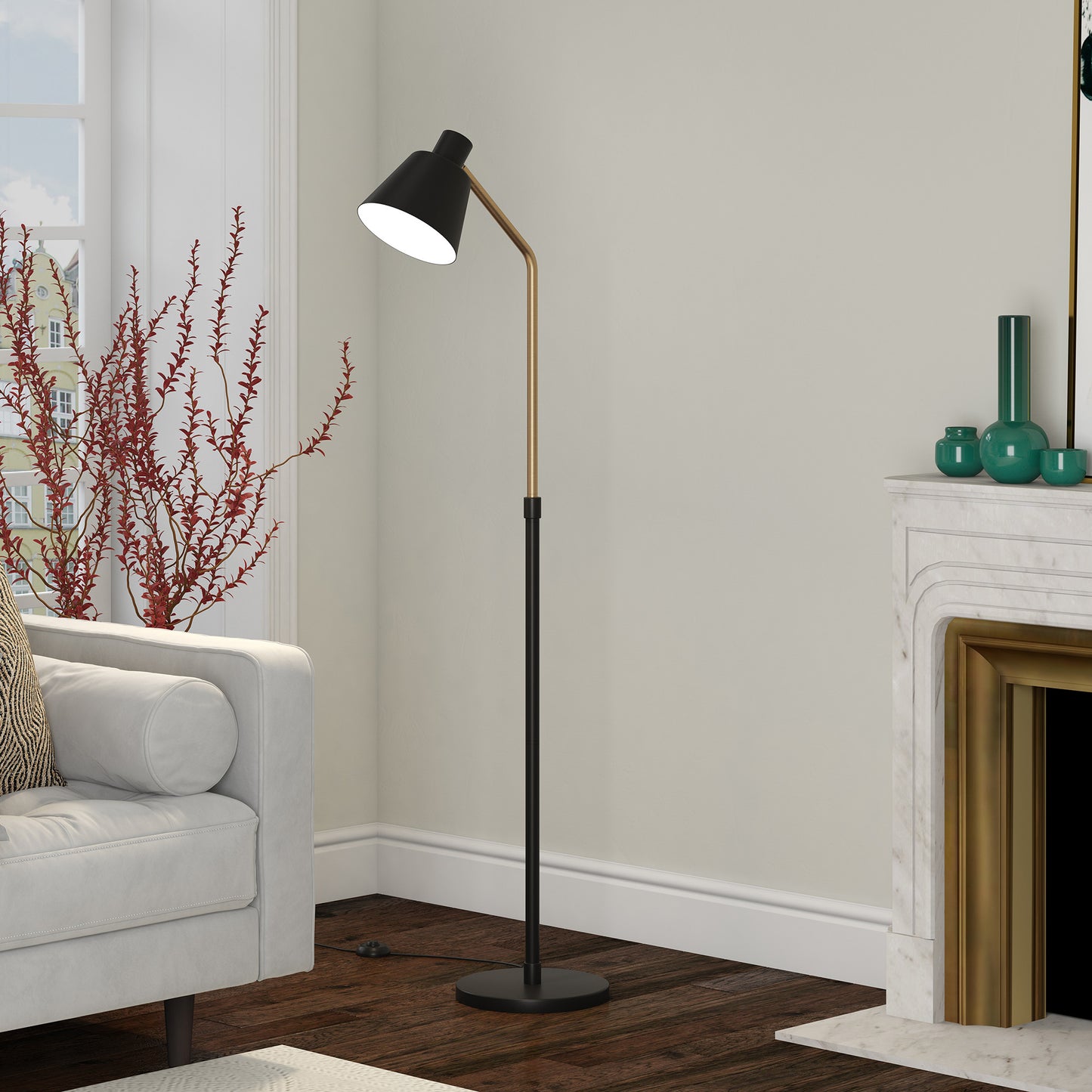 63" Black Reading Floor Lamp With Black Cone Shade