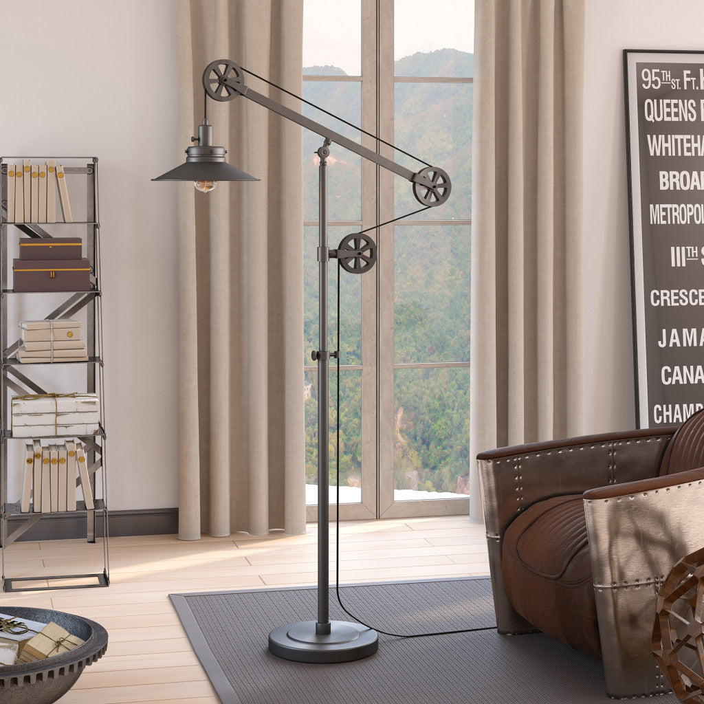 63" Steel Reading Floor Lamp With Silver Cone Shade