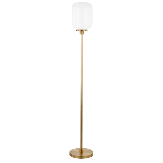 69" Brass Novelty Floor Lamp With White Frosted Glass Globe Shade