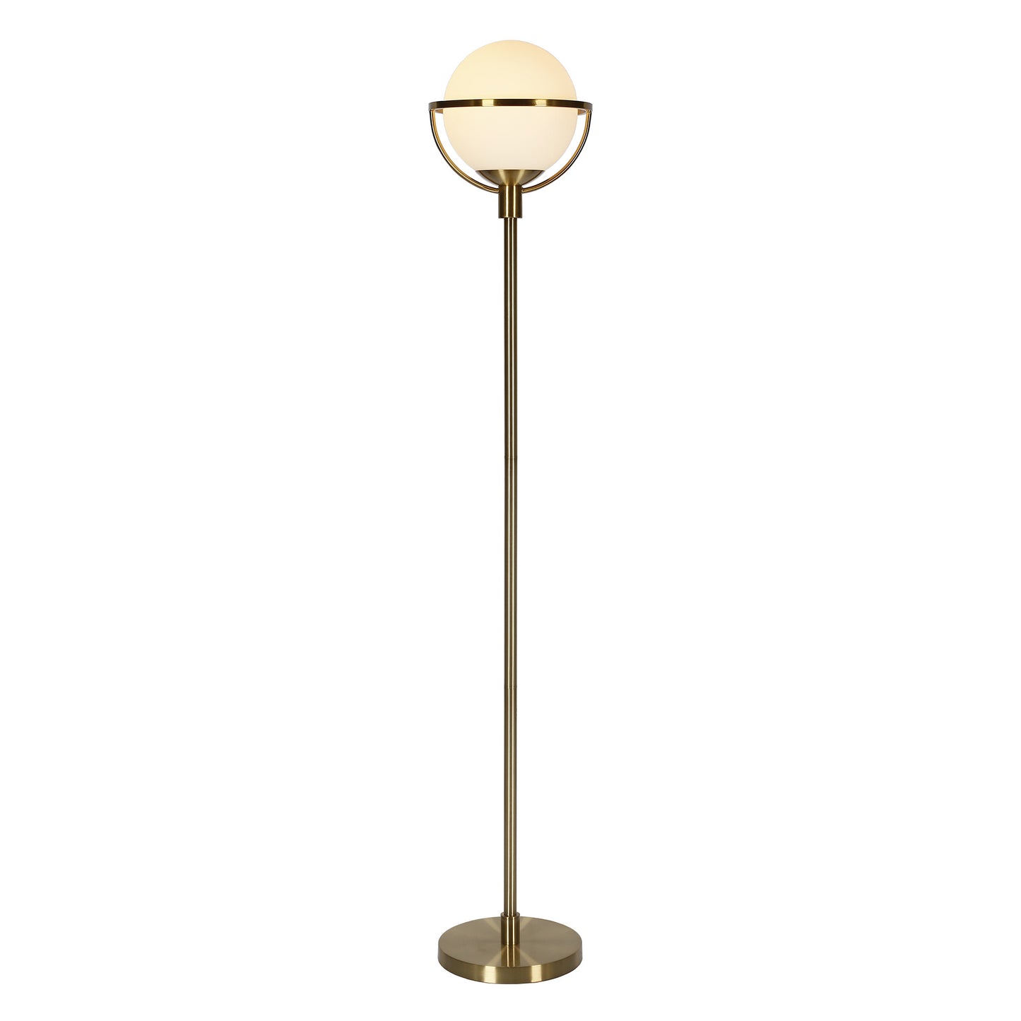 68" Brass Novelty Floor Lamp With White Frosted Glass Globe Shade