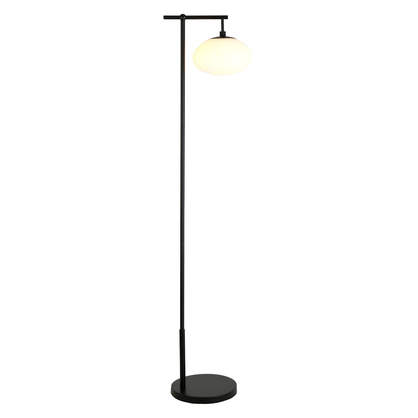 68" Black Reading Floor Lamp With White Frosted Glass Globe Shade