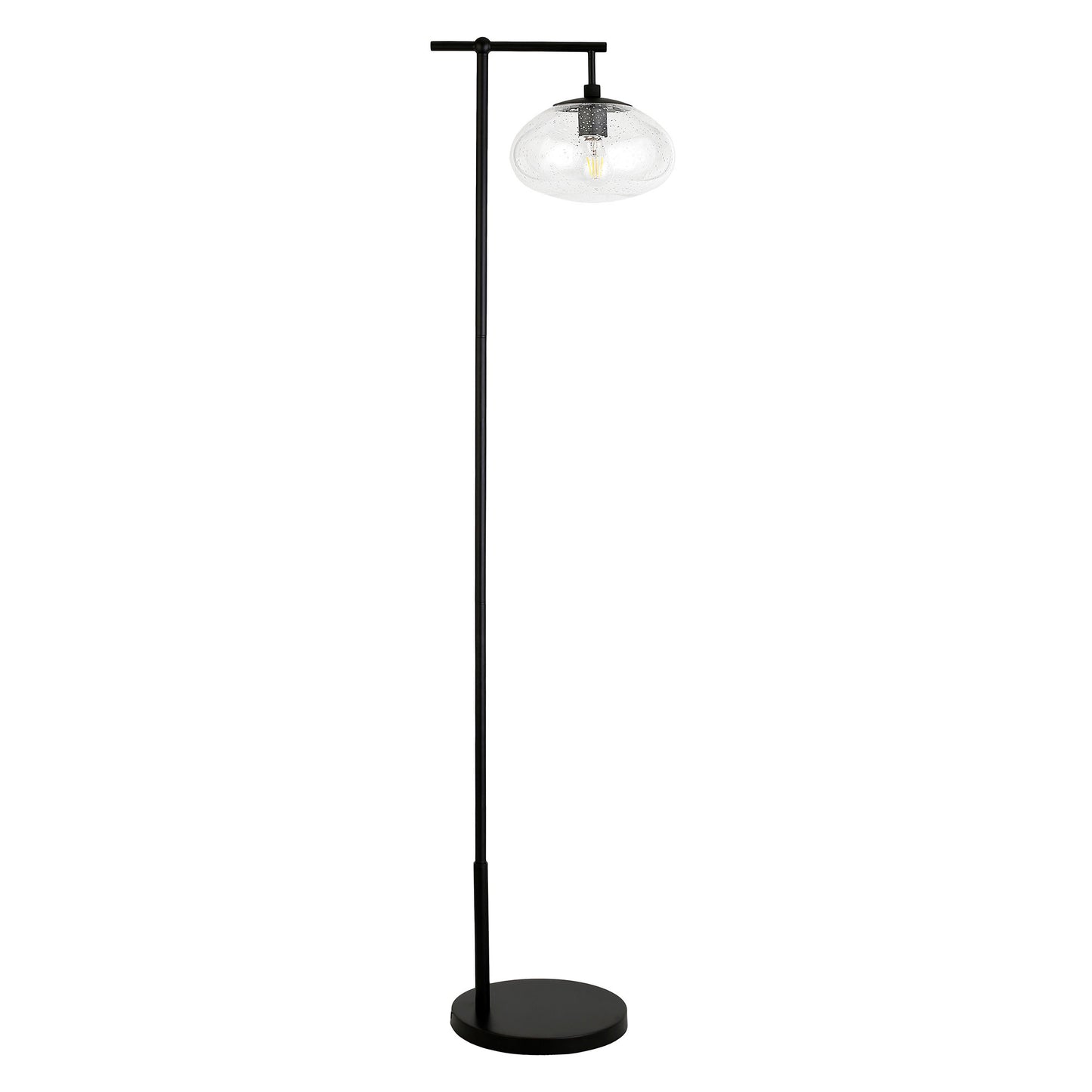 68" Black Reading Floor Lamp With Clear Seeded Glass Globe Shade