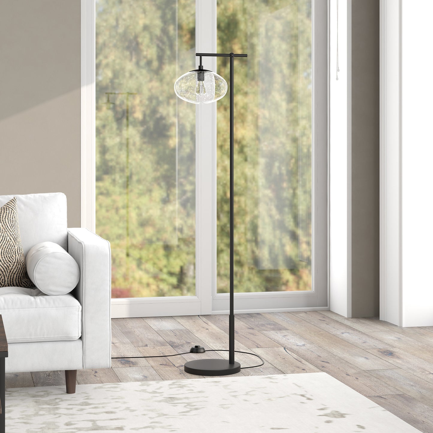 68" Black Reading Floor Lamp With Clear Seeded Glass Globe Shade