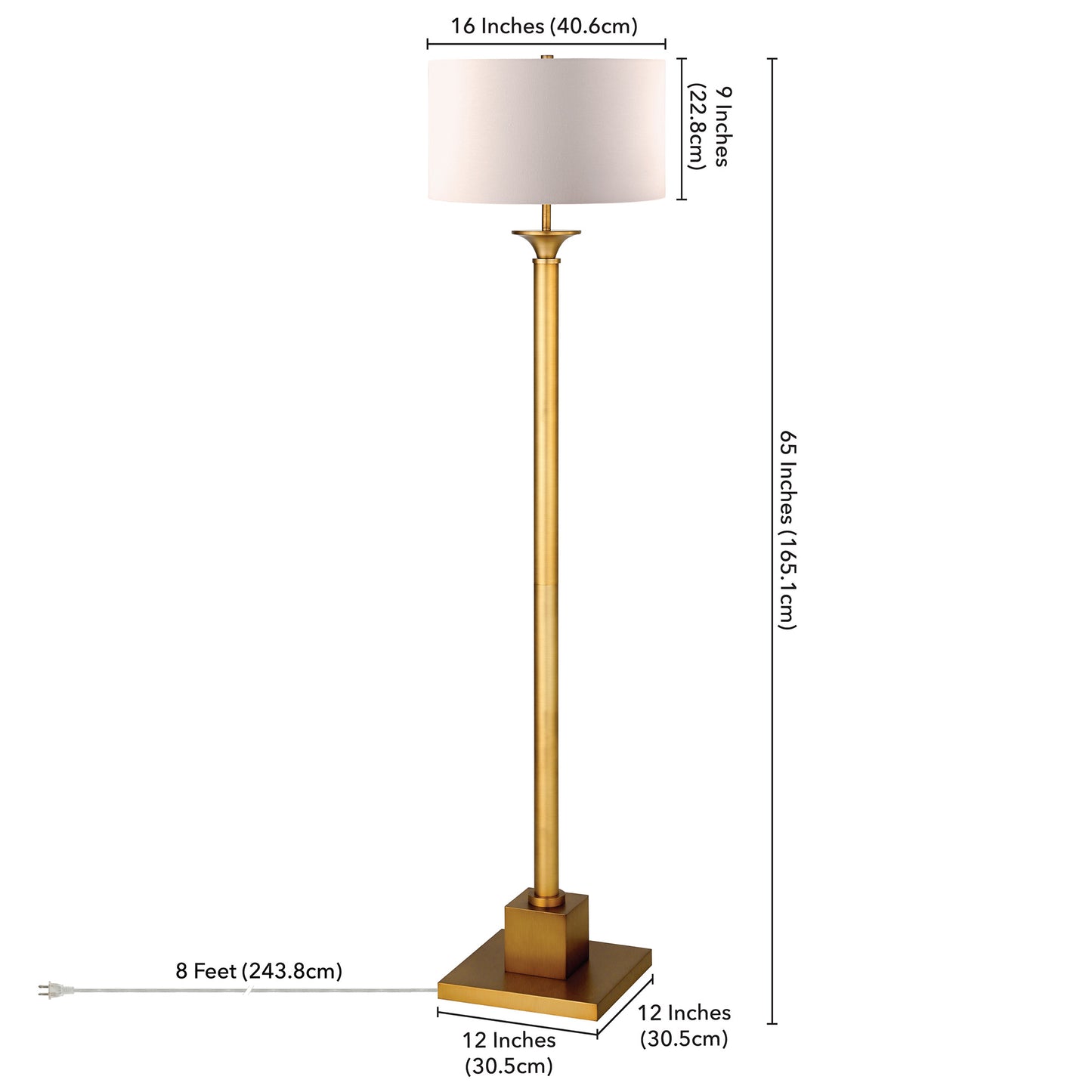 65" Brass Traditional Shaped Floor Lamp With White Frosted Glass Drum Shade