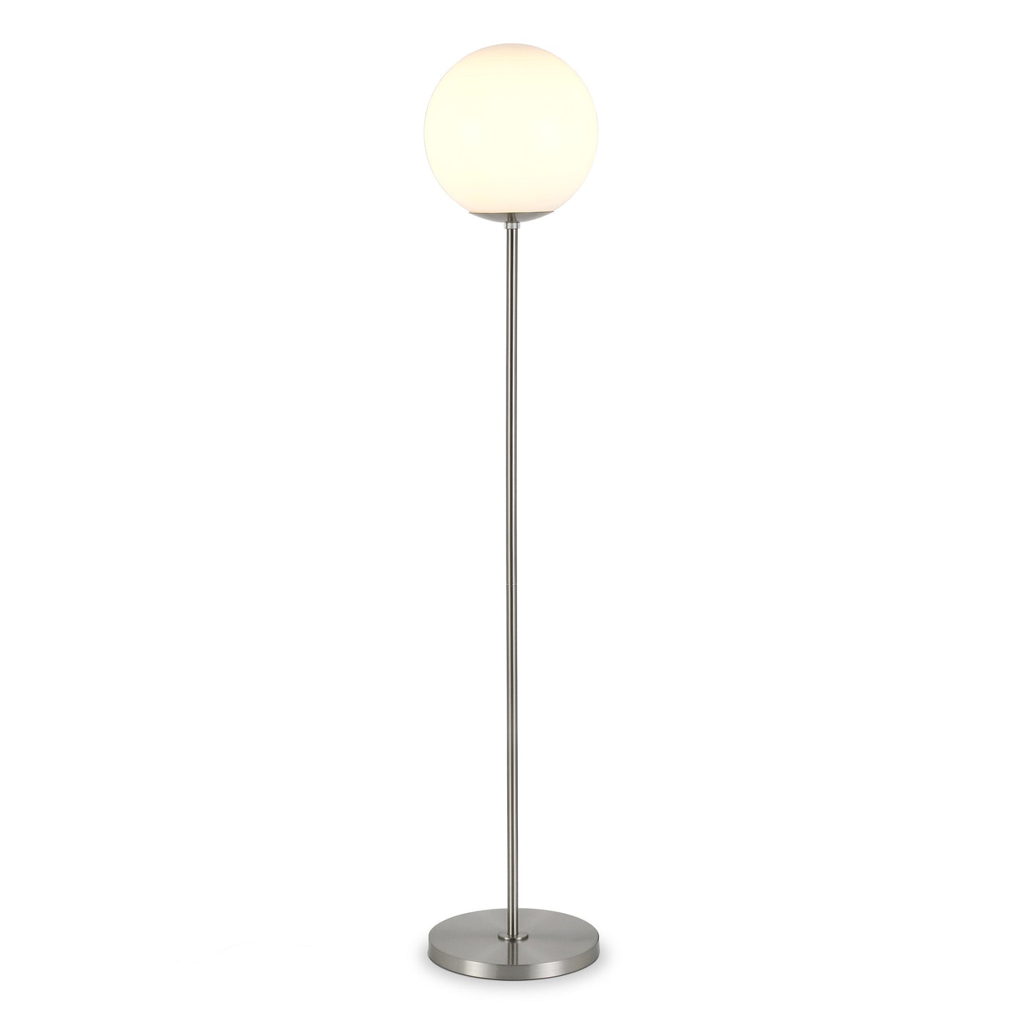 62" Nickel Novelty Floor Lamp With White No Pattern Frosted Glass Globe Shade