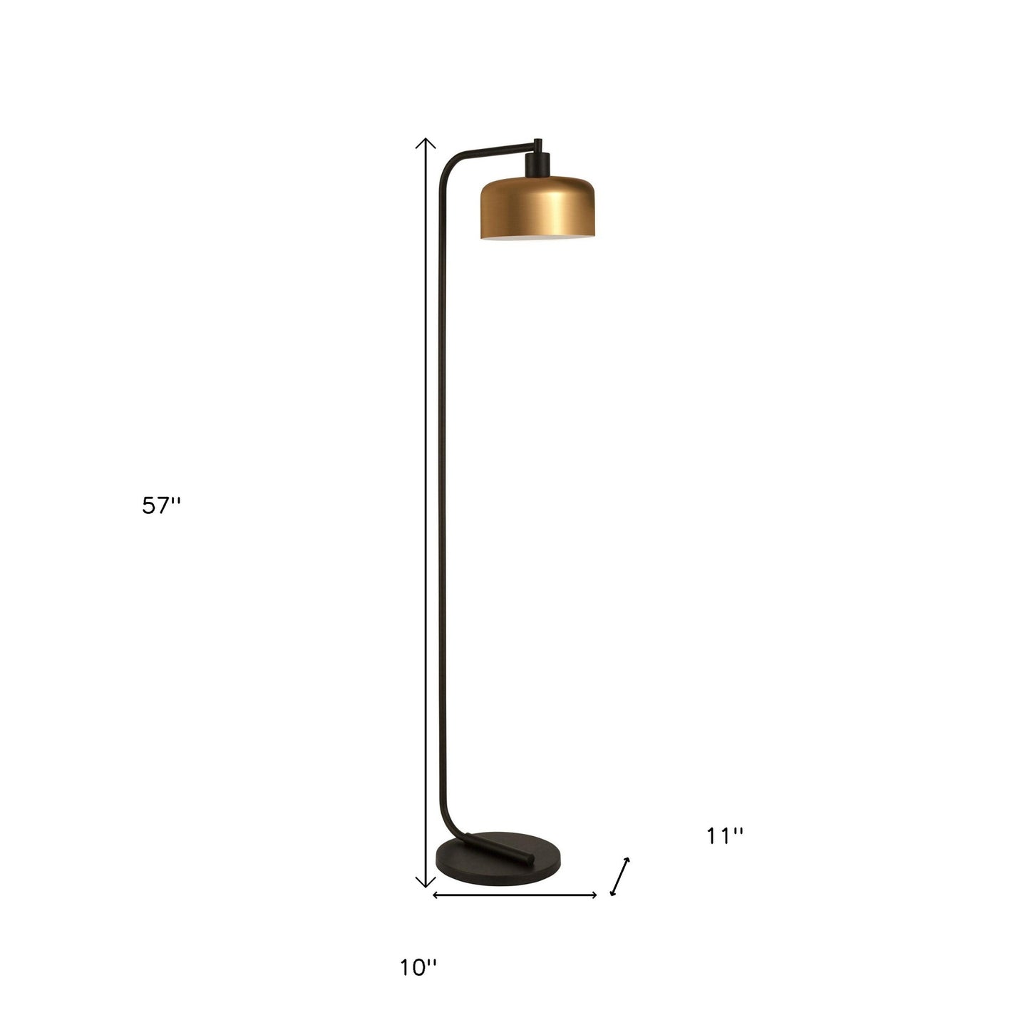 57" Black Arched Floor Lamp With Brass Bell Shade