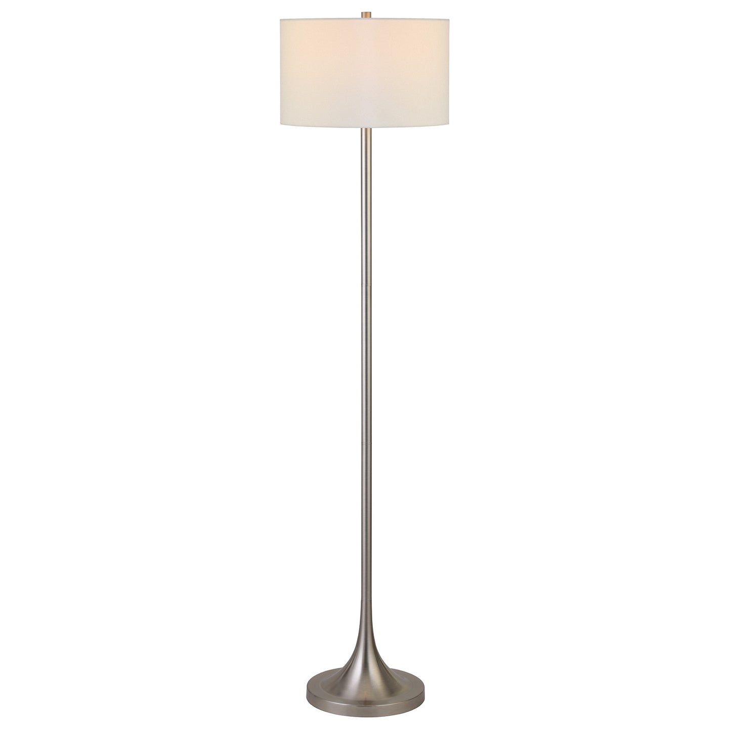 62" Nickel Traditional Shaped Floor Lamp With White Frosted Glass Drum Shade