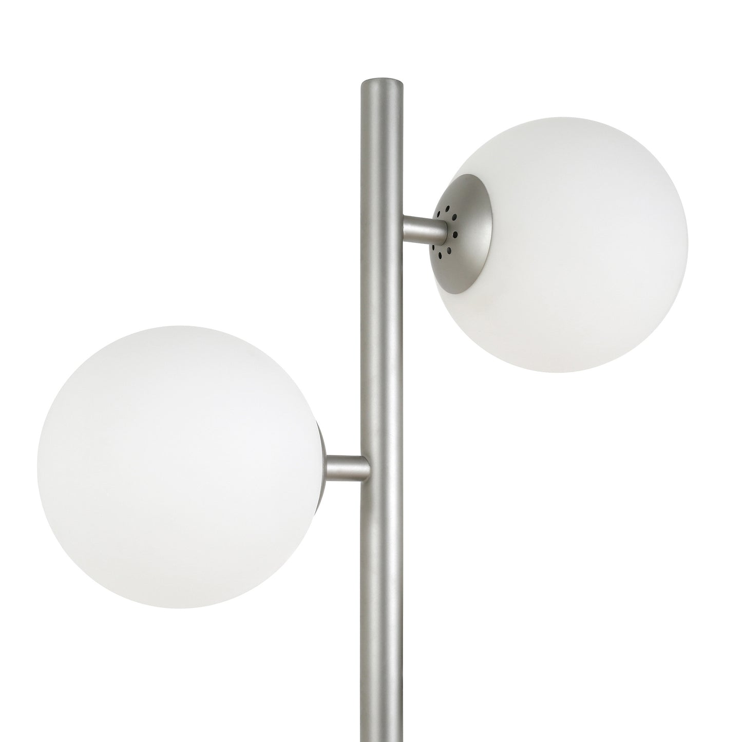70" Nickel Two Light Tree Floor Lamp With White Frosted Glass Globe Shade