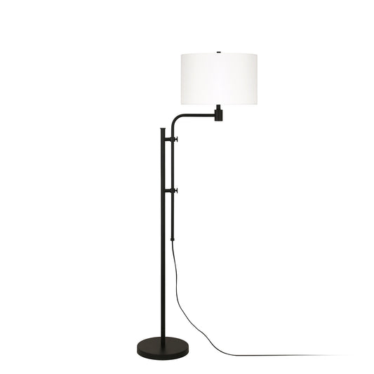 71" Black Adjustable Floor Lamp With White Frosted Glass Drum Shade