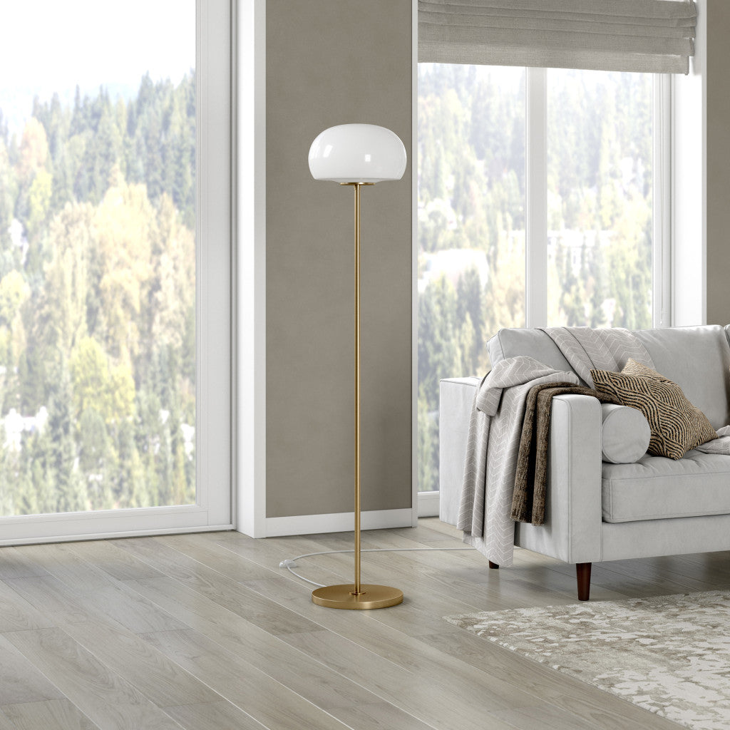 62" Brass Novelty Floor Lamp With White Frosted Glass Globe Shade