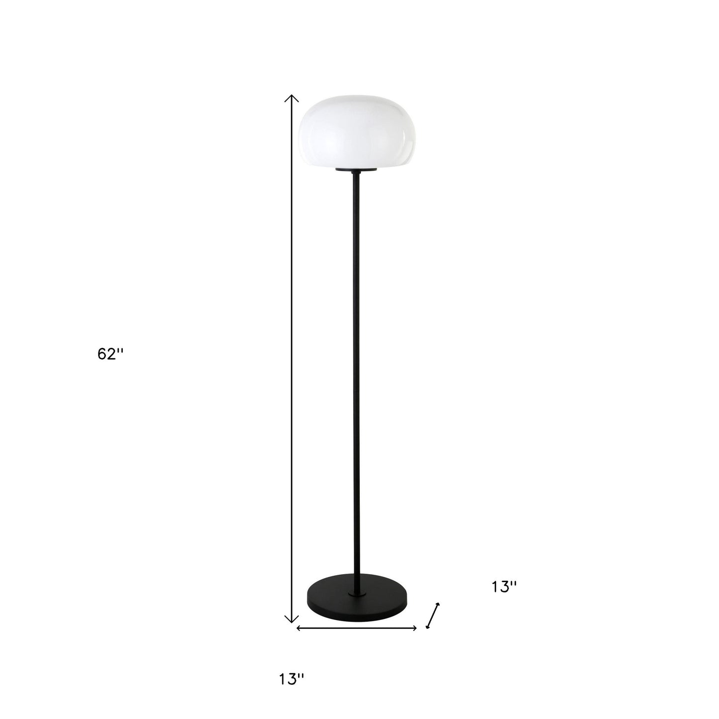 62" Black Novelty Floor Lamp With White Frosted Glass Globe Shade