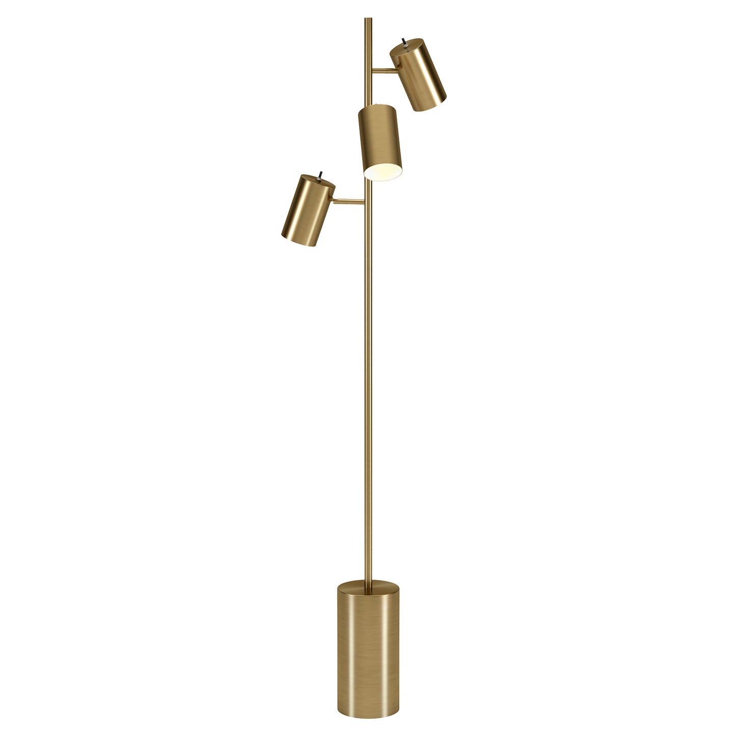 65" Brass Three Light Tree Floor Lamp With Brass Drum Shade