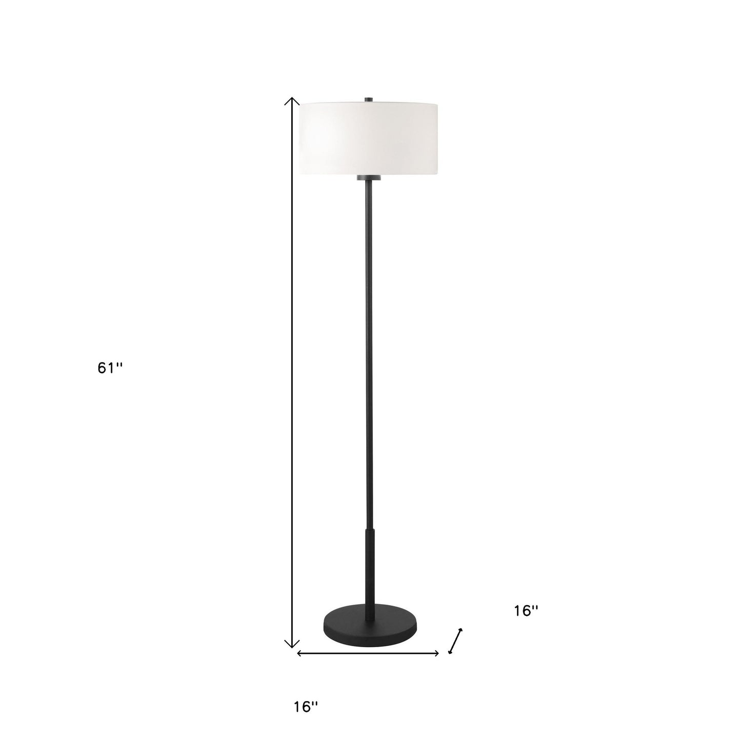 61" Black Traditional Shaped Floor Lamp With White Drum Shade