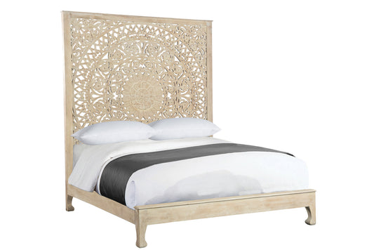 Solid Wood Queen White Carved Medallion Bed