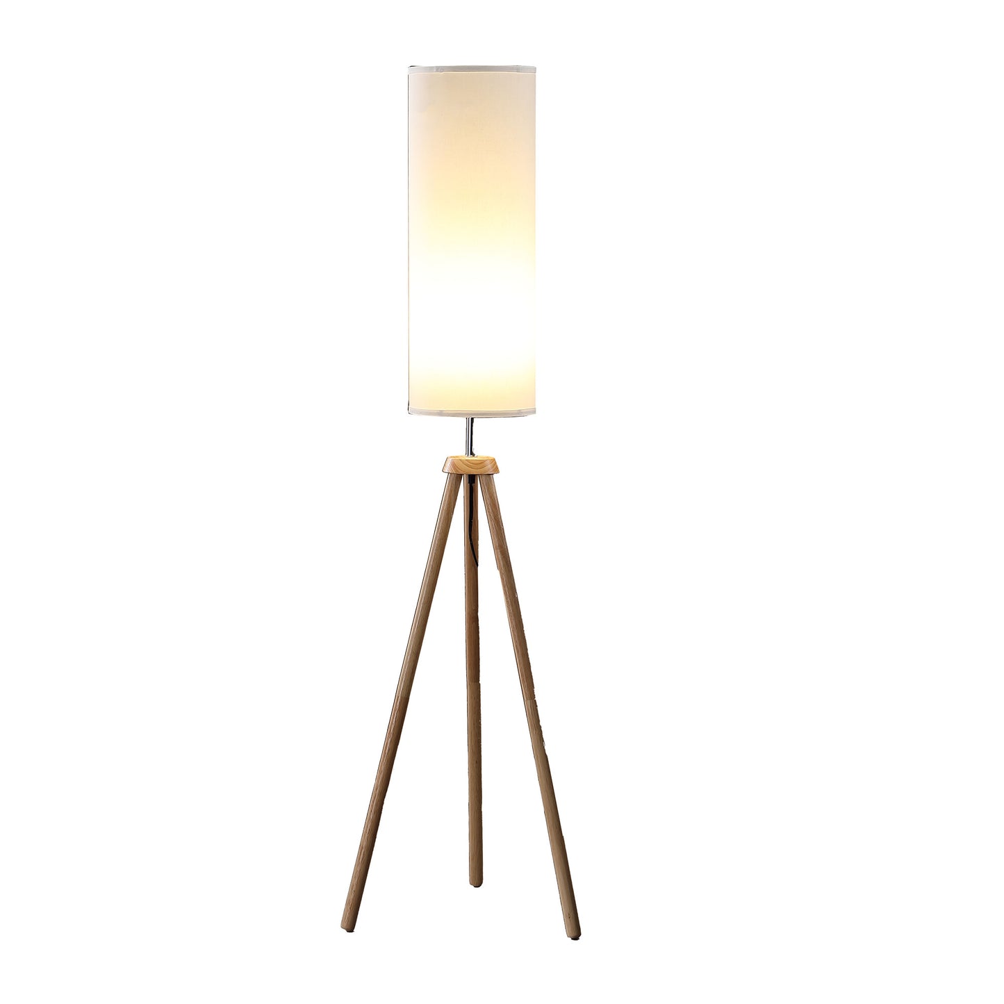 58" Natural Wood Look Tripod Floor Lamp With White Shade