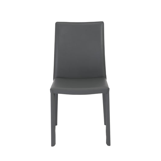 Set of Two Gray Upholstered Leather Dining Side Chairs