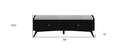 59" Gray And Black Fabric And Solid Wood Upholstered Storage Bench With Drawers