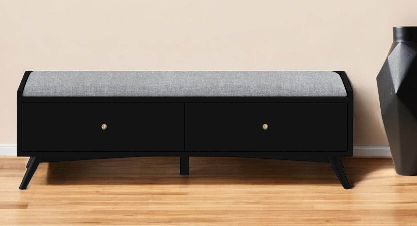 59" Gray and Black Fabric Upholstered Storage Bench with Drawers