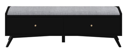 59" Gray And Black Fabric And Solid Wood Upholstered Storage Bench With Drawers